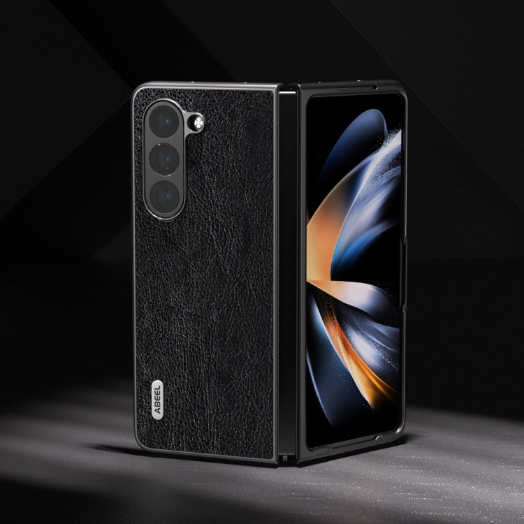 For Samsung Galaxy Z Fold5 ABEEL Retro Litchi Texture PU Phone Case(Black)