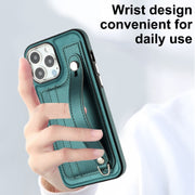 For iPhone 14 Pro Shockproof Leather Phone Case with Wrist Strap(Green)