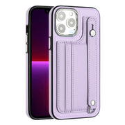 For iPhone 14 Pro Max Shockproof Leather Phone Case with Wrist Strap(Purple)
