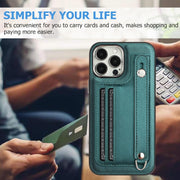 For iPhone 13 Pro Max Shockproof Leather Phone Case with Wrist Strap(Green)
