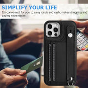 For iPhone 12 / 12 Pro Shockproof Leather Phone Case with Wrist Strap(Black)