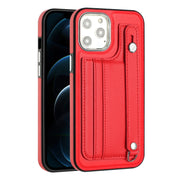For iPhone 12 Pro Max Shockproof Leather Phone Case with Wrist Strap(Red)