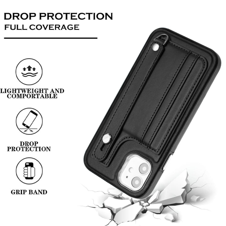 For iPhone 11 Shockproof Leather Phone Case with Wrist Strap(Black)