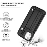For iPhone 11 Shockproof Leather Phone Case with Wrist Strap(Black)