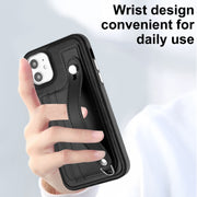 For iPhone 11 Shockproof Leather Phone Case with Wrist Strap(Black)