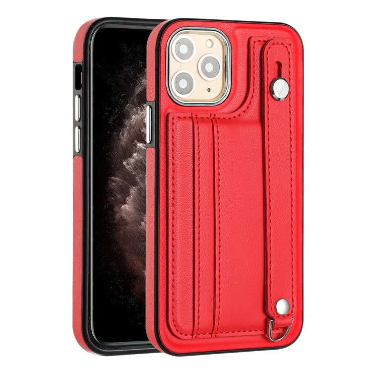 For iPhone 11 Pro Shockproof Leather Phone Case with Wrist Strap(Red)