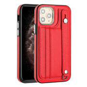 For iPhone 11 Pro Shockproof Leather Phone Case with Wrist Strap(Red)