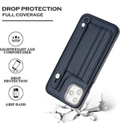 For iPhone 11 Pro Max Shockproof Leather Phone Case with Wrist Strap(Blue)