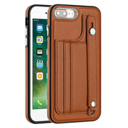 For iPhone 6 Plus/7 Plus/8 Plus Shockproof Leather Phone Case with Wrist Strap(Brown)