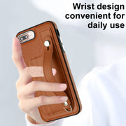 For iPhone 6 Plus/7 Plus/8 Plus Shockproof Leather Phone Case with Wrist Strap(Brown)