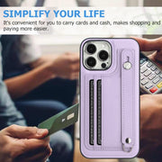 For iPhone 15 Pro Shockproof Leather Phone Case with Wrist Strap(Purple)