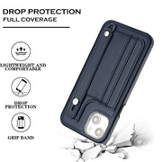 For iPhone 15 Plus Shockproof Leather Phone Case with Wrist Strap(Blue)