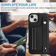 For iPhone 15 Shockproof Leather Phone Case with Wrist Strap(Black)