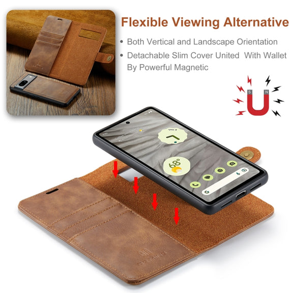 For Google Pixel 7A DG.MING Crazy Horse Texture Detachable Magnetic Leather Phone Case(Brown)