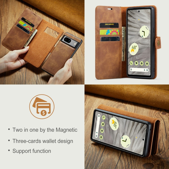 For Google Pixel 7A DG.MING Crazy Horse Texture Detachable Magnetic Leather Phone Case(Brown)