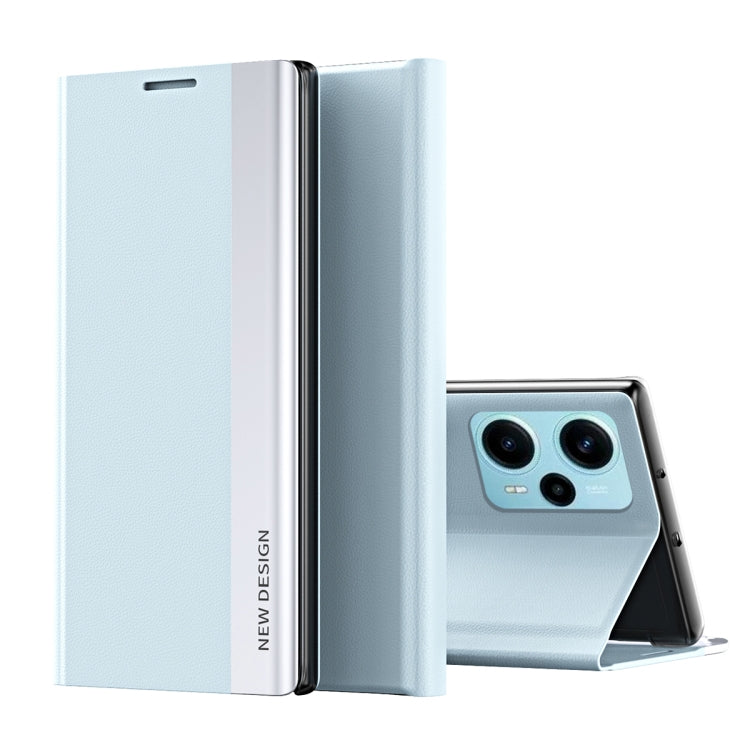 For Xiaomi Poco F5 Side Side Electroplated Magnetic Leather Phone Case(Light Blue)