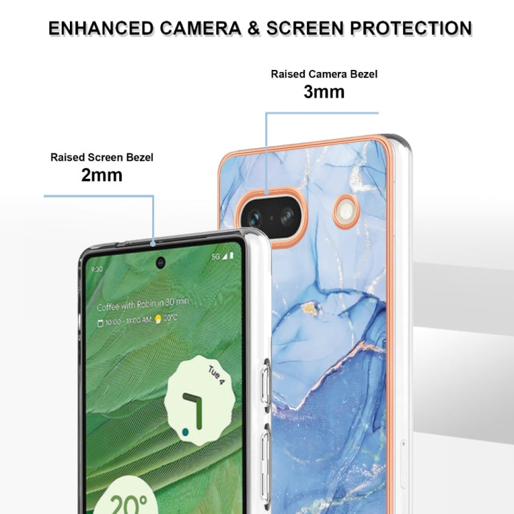 For Google Pixel 7a Electroplating Marble Dual-side IMD Phone Case(Blue 018)