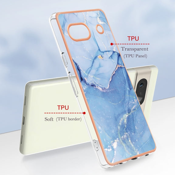 For Google Pixel 7a Electroplating Marble Dual-side IMD Phone Case(Blue 018)