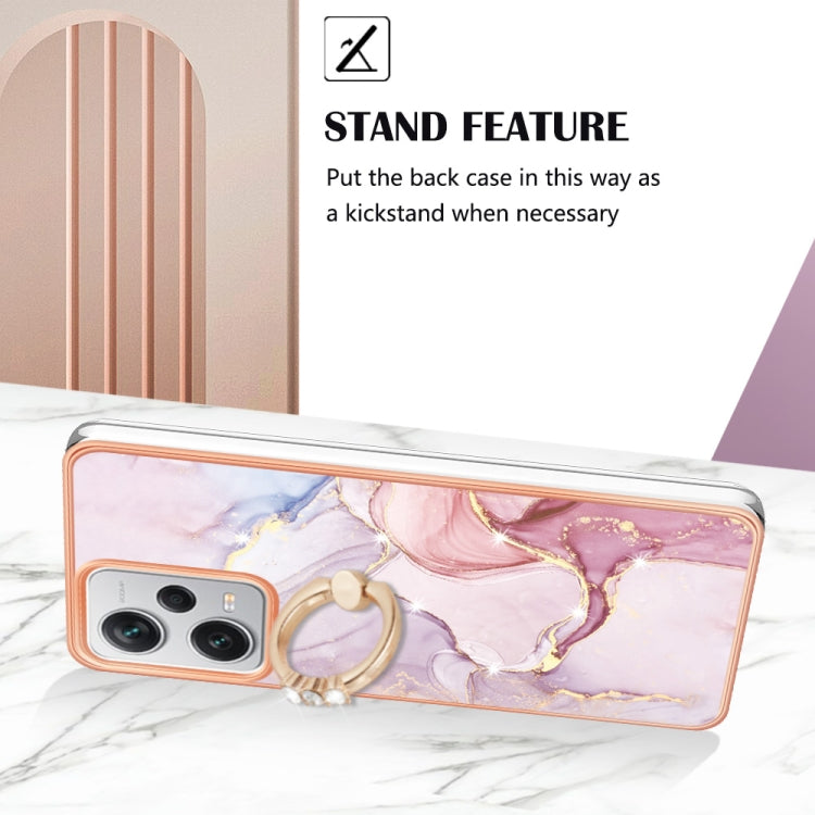 For Xiaomi Redmi Note 12 Pro+ Global Electroplating Marble IMD TPU Phone Case with Ring Holder(Rose Gold 005)