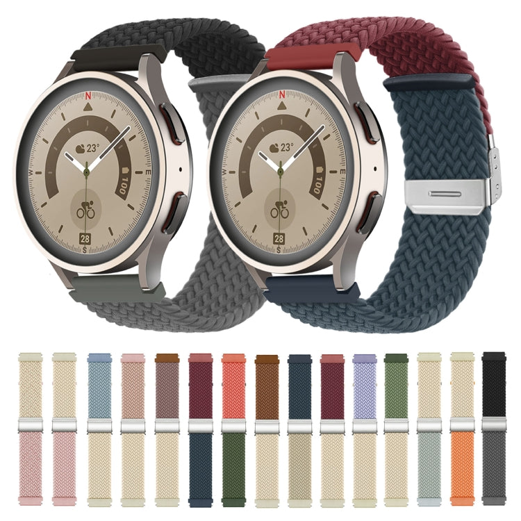 22mm Buckle Braided Nylon Watch Band(Dark Blue Beige)