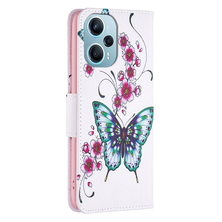 For Xiaomi Poco F5 5G / Redmi Note 12 Turbo Colored Drawing Pattern Leather Phone Case(Flowers Butterfly)