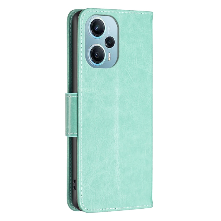 For Xiaomi Poco F5 5G / Redmi Note 12 Turbo Two Butterflies Embossing Leather Phone Case(Green)