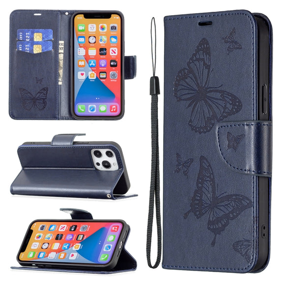 For Xiaomi Redmi 12 4G Two Butterflies Embossing Leather Phone Case(Blue)