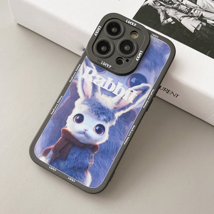 For iPhone XR Liquid Silicone Oil Painting Rabbit Phone Case(Black Blue Grey)
