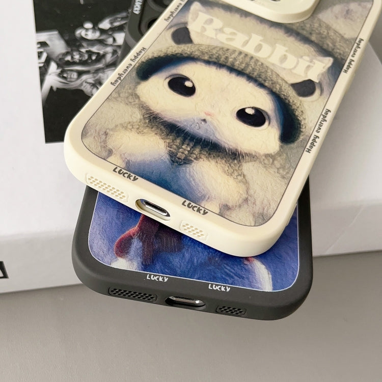 For iPhone XR Liquid Silicone Oil Painting Rabbit Phone Case(Black Blue Grey)