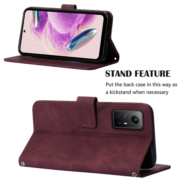 For Xiaomi Redmi Note 12S 4G Global Crossbody 3D Embossed Flip Leather Phone Case(Wine Red)