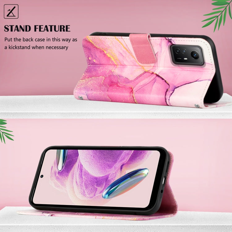 For Xiaomi Redmi Note 12S 4G Global PT003 Marble Pattern Flip Leather Phone Case(Pink Purple Gold LS001)