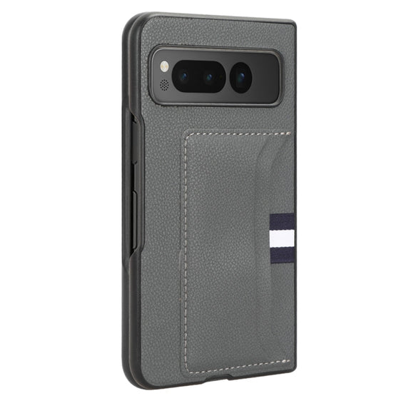 For Google Pixel Fold Litchi Texture Card Slots Back Cover Phone Case(Grey)