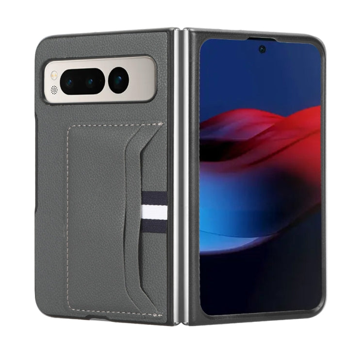 For Google Pixel Fold Litchi Texture Card Slots Back Cover Phone Case(Grey)