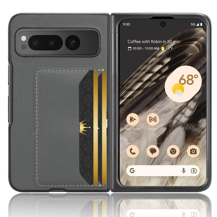 For Google Pixel Fold Litchi Texture Card Slots Back Cover Phone Case(Grey)