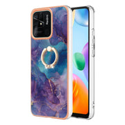 For Xiaomi Redmi 10C Electroplating Marble Dual-side IMD Phone Case with Ring(Purple 016)