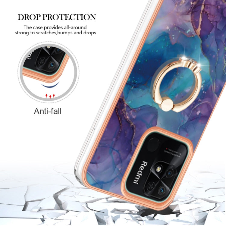 For Xiaomi Redmi 10C Electroplating Marble Dual-side IMD Phone Case with Ring(Purple 016)