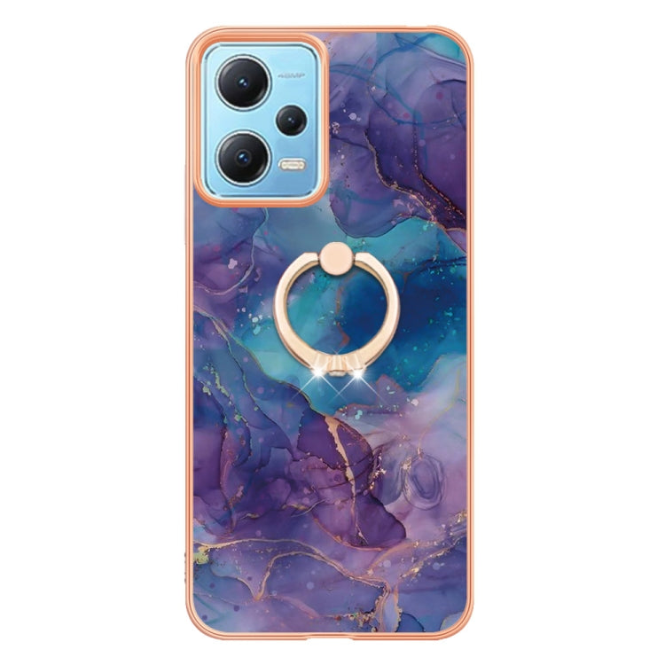 For Xiaomi Redmi Note 12 5G Global/Poco X5 5G Electroplating Marble Dual-side IMD Phone Case with Ring(Purple 016)