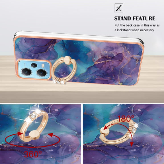 For Xiaomi Redmi Note 12 5G Global/Poco X5 5G Electroplating Marble Dual-side IMD Phone Case with Ring(Purple 016)