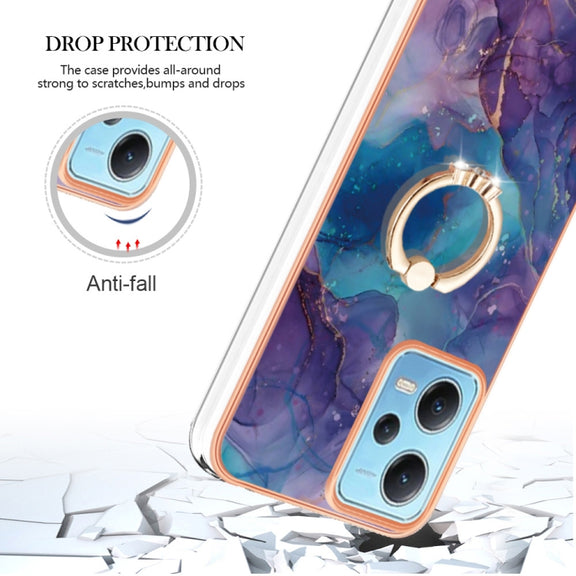 For Xiaomi Redmi Note 12 5G Global/Poco X5 5G Electroplating Marble Dual-side IMD Phone Case with Ring(Purple 016)
