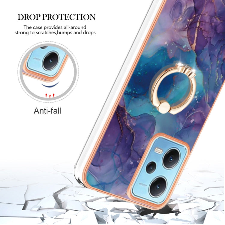 For Xiaomi Redmi Note 12 5G Global/Poco X5 5G Electroplating Marble Dual-side IMD Phone Case with Ring(Purple 016)