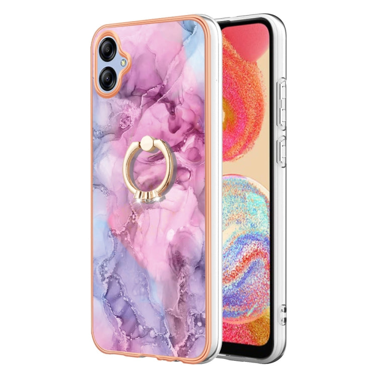 For Samsung Galaxy A04e Electroplating Marble Dual-side IMD Phone Case with Ring(Pink 013)