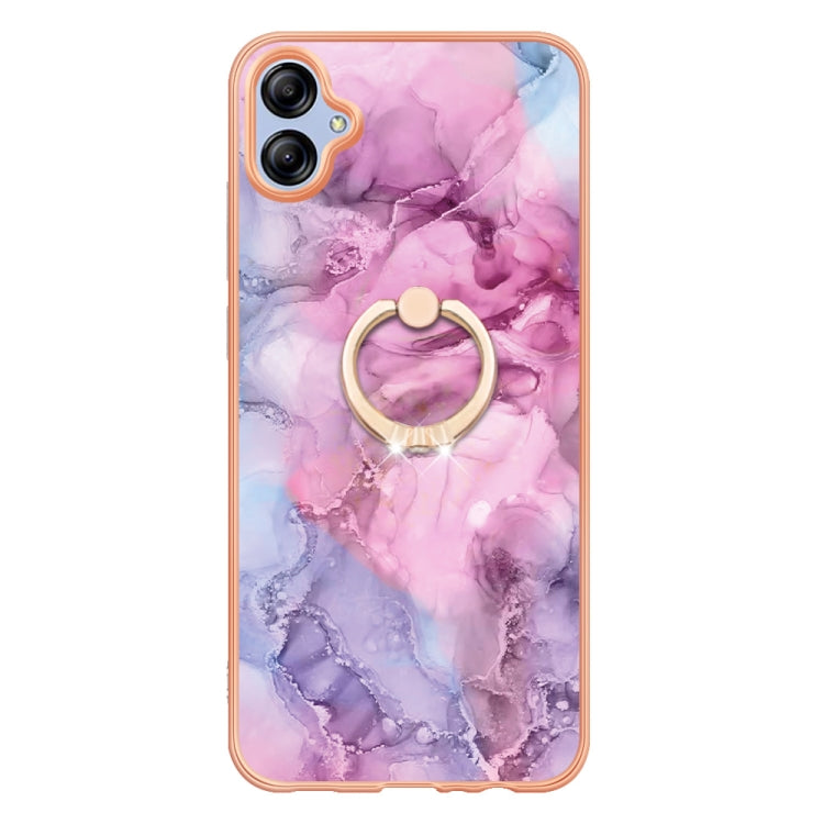 For Samsung Galaxy A04e Electroplating Marble Dual-side IMD Phone Case with Ring(Pink 013)