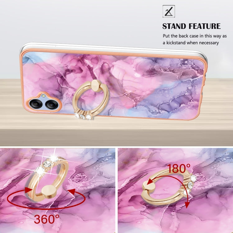 For Samsung Galaxy A04e Electroplating Marble Dual-side IMD Phone Case with Ring(Pink 013)
