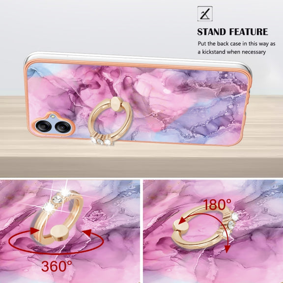 For Samsung Galaxy A04e Electroplating Marble Dual-side IMD Phone Case with Ring(Pink 013)