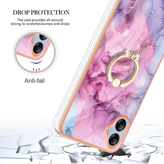 For Samsung Galaxy A04e Electroplating Marble Dual-side IMD Phone Case with Ring(Pink 013)