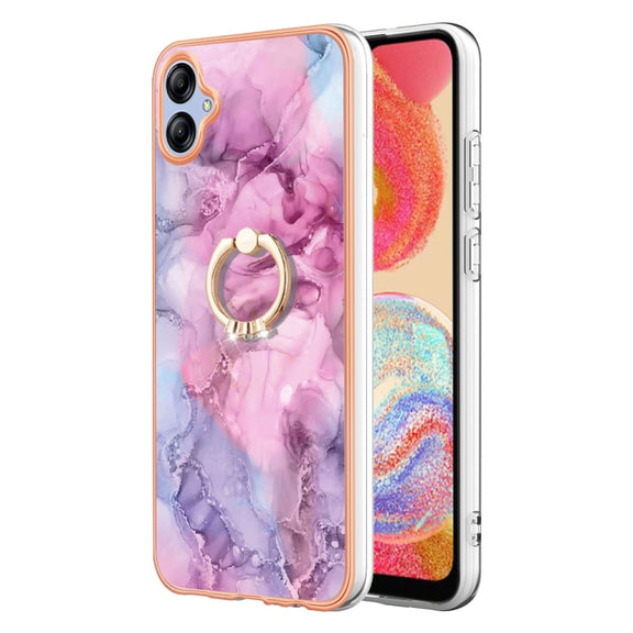 For Samsung Galaxy A04e Electroplating Marble Dual-side IMD Phone Case with Ring(Pink 013)