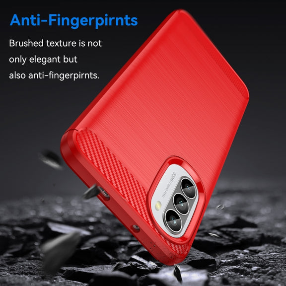 For Motorola Moto G52 Brushed Texture Carbon Fiber TPU Phone Case(Red)