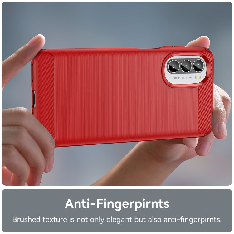 For Motorola Moto G52 Brushed Texture Carbon Fiber TPU Phone Case(Red)