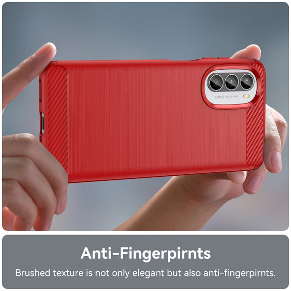 For Motorola Moto G52 Brushed Texture Carbon Fiber TPU Phone Case(Red)