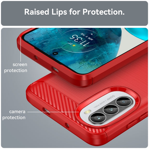 For Motorola Moto G52 Brushed Texture Carbon Fiber TPU Phone Case(Red)